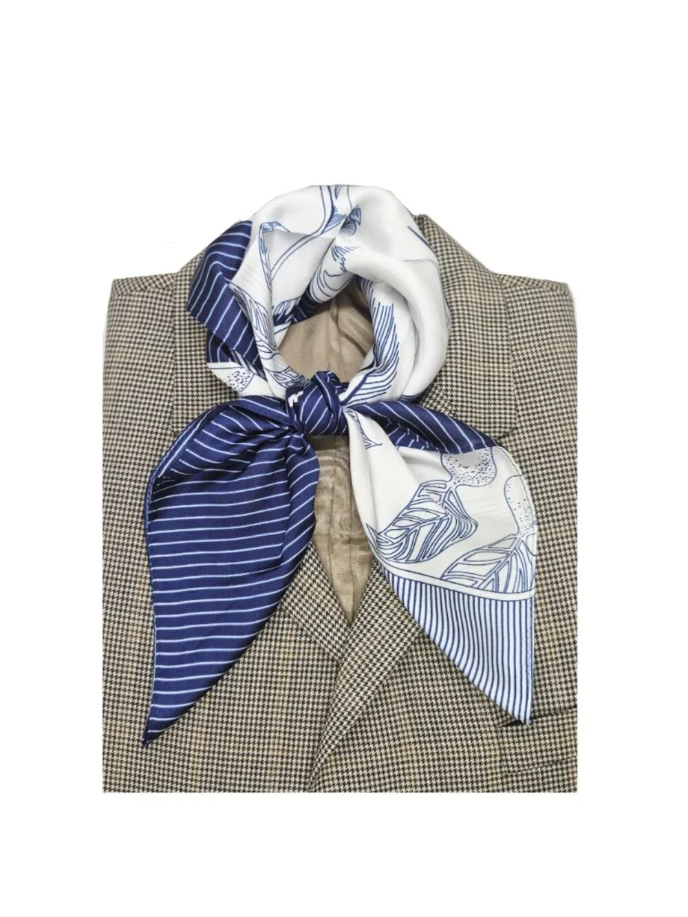 ✨Geometric Floral Print Silk Appearance Square Scarf Blue White Square Shawl New